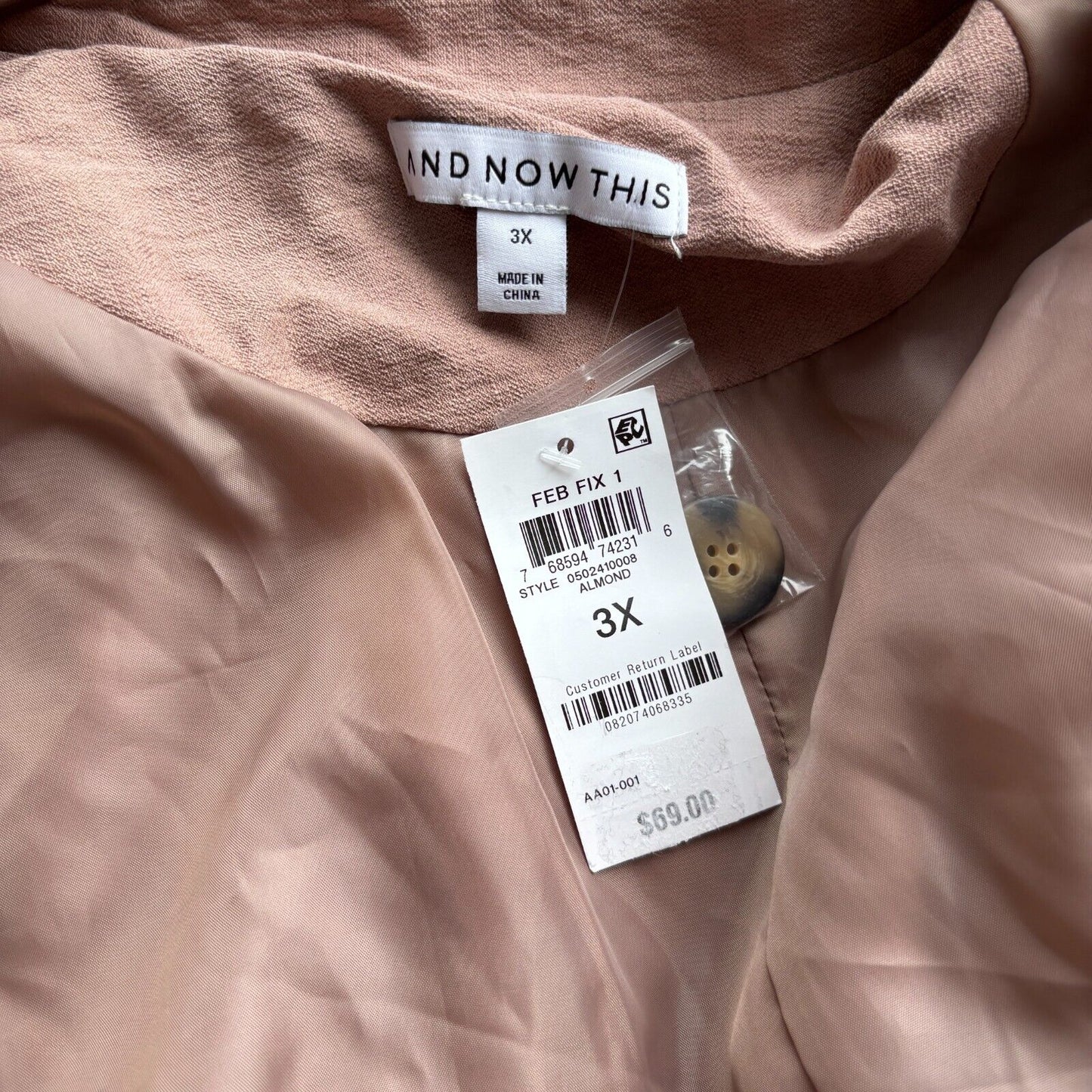 And Now This Women's Plus Size Oversized Button-Front Tan Blazer NWT