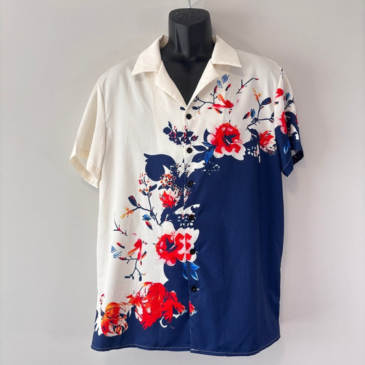 SHEIN Men's Large Hawaiian Shirt Tropical Button Front Short Sleeve Top NIB