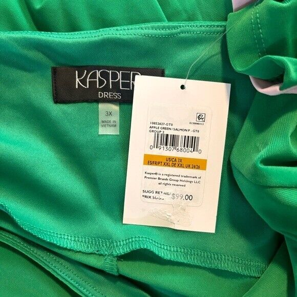 KASPER Plus Size Green Laurissa Pink Side-Striped 3/4-Sleeve Dress NWT