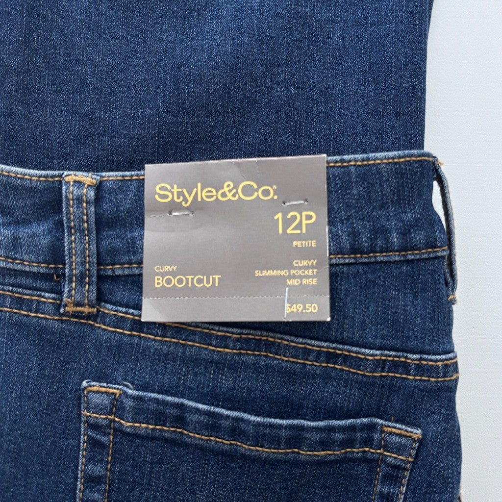 Style & Co. Size 12 Petite Dark Blue Mid-Rise Curvy Bootcut Jeans NWT