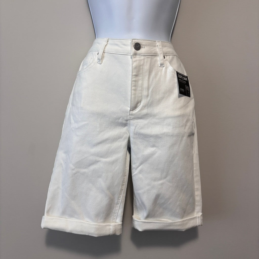 Jones New York Size 8 Petite White Lexington Cuffed Bermuda Shorts NWT