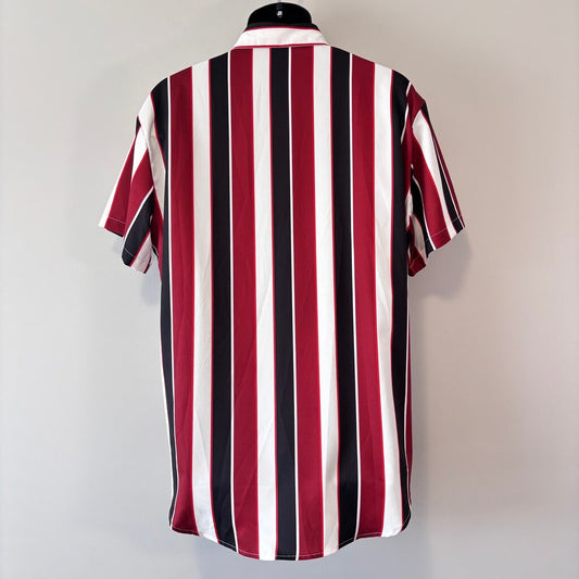 SHEIN Men's XXL Red White & Black Vertical Striped Button Front Casual Shirt NIB