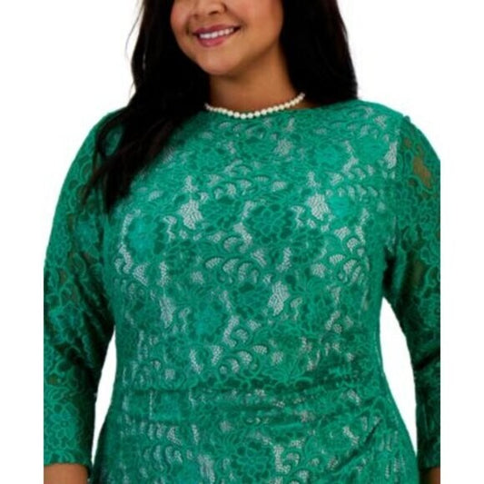 KASPER Plus Size Laurissa Green Lace over Pink Sheath Dress NWT