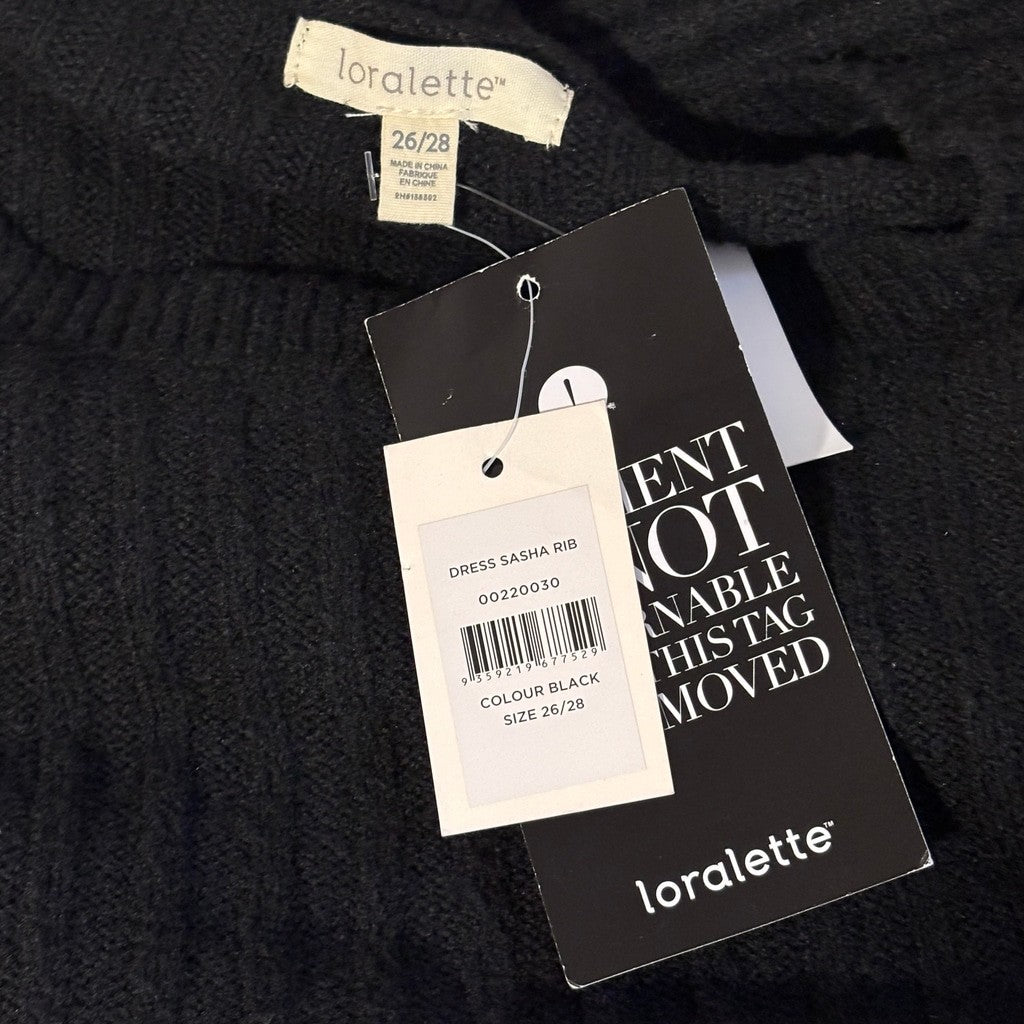 Loralette (Avenue) Plus Size 26/28 Black Ribbed Knit Sweater Dress NWT