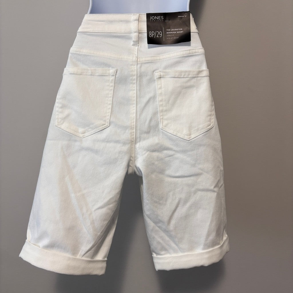 Jones New York Size 8 Petite White Lexington Cuffed Bermuda Shorts NWT