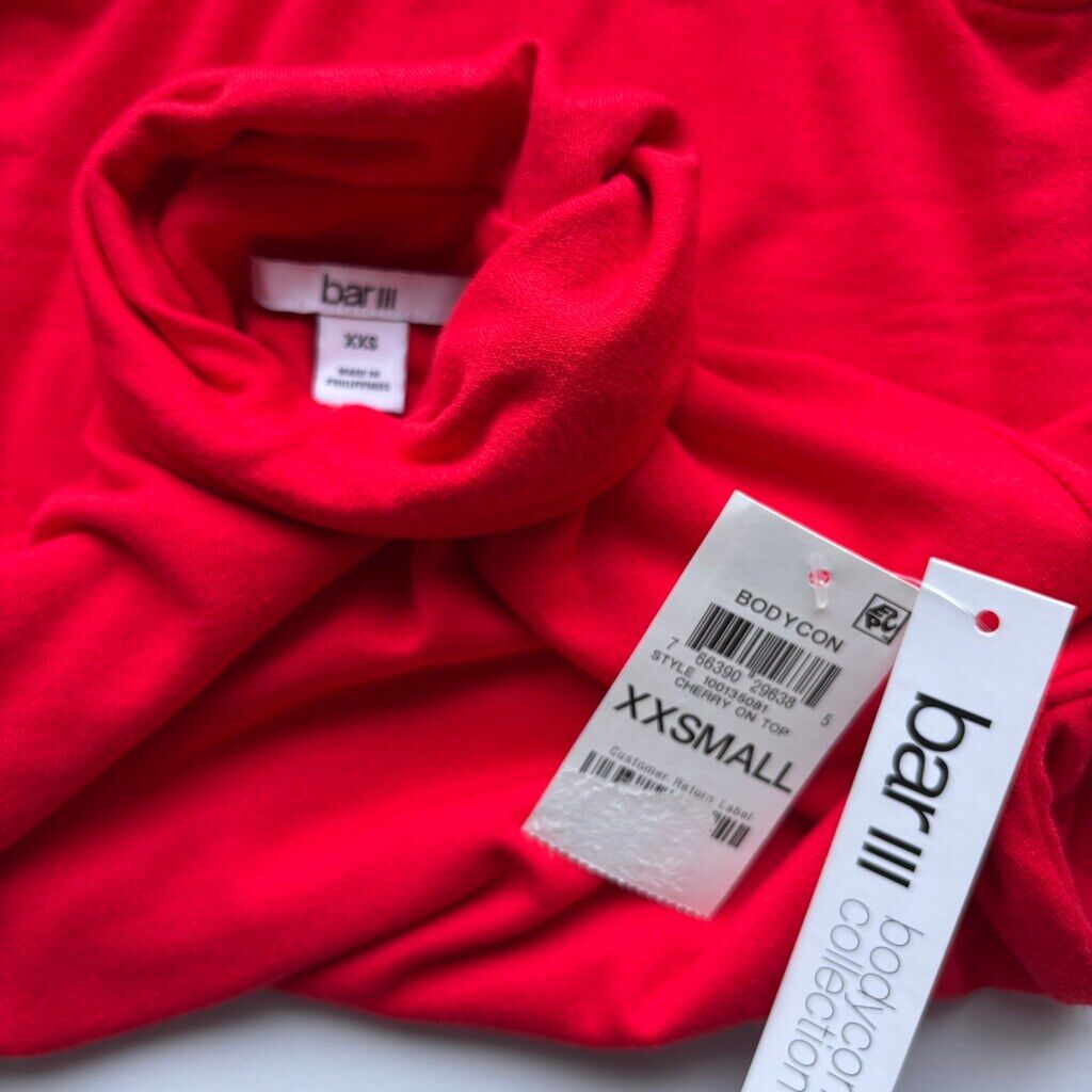 Bar III Women's Size XXS Cherry On Top Red Turtleneck Bodysuit NWT