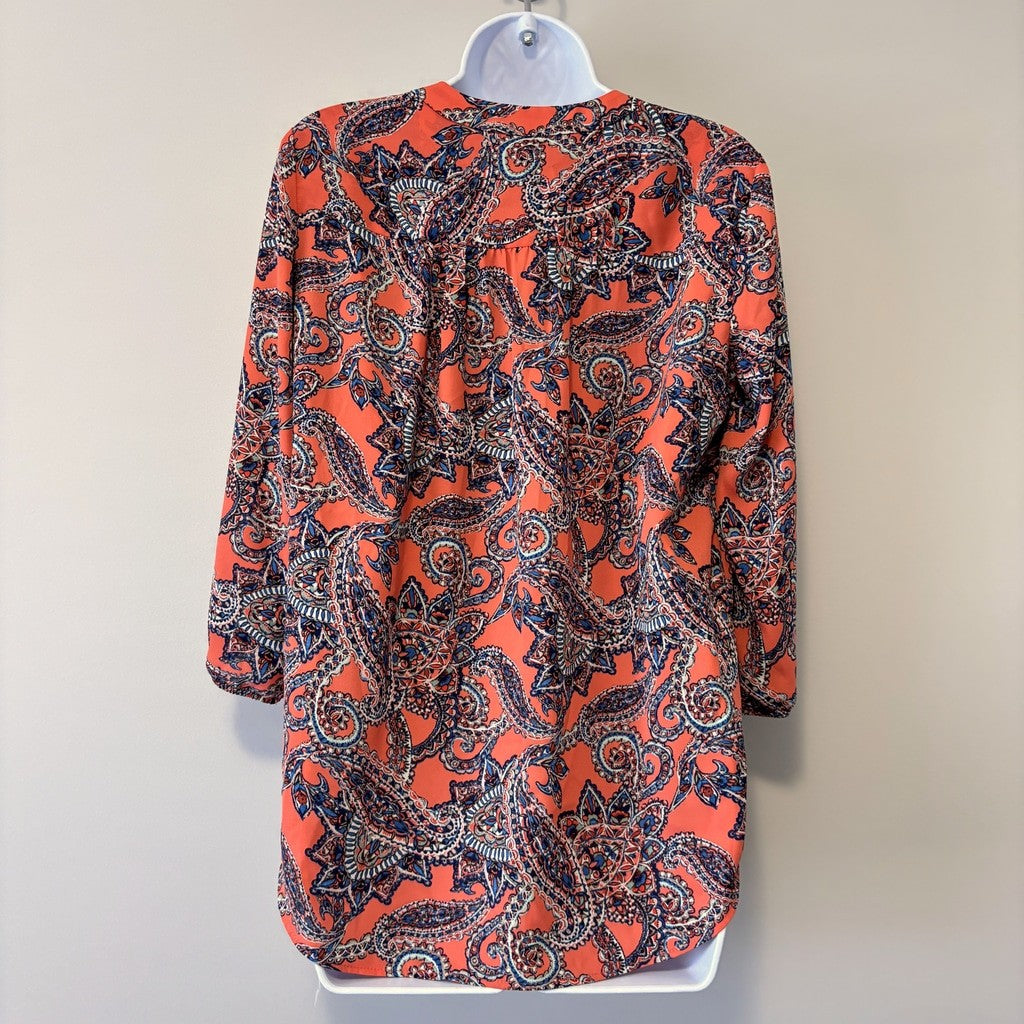 Jones New York Women's Petite Coral Printed V-Neck 3/4 Sleeve Top NWT