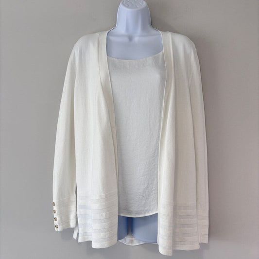 Charter Club Women's Medium Petite Cloud White Ribbed Open-Front Cardigan NWT