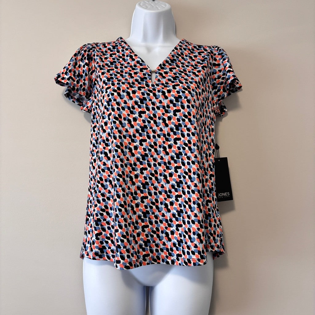 Jones New York Women's Petite Printed Flutter-Sleeve Top NWT