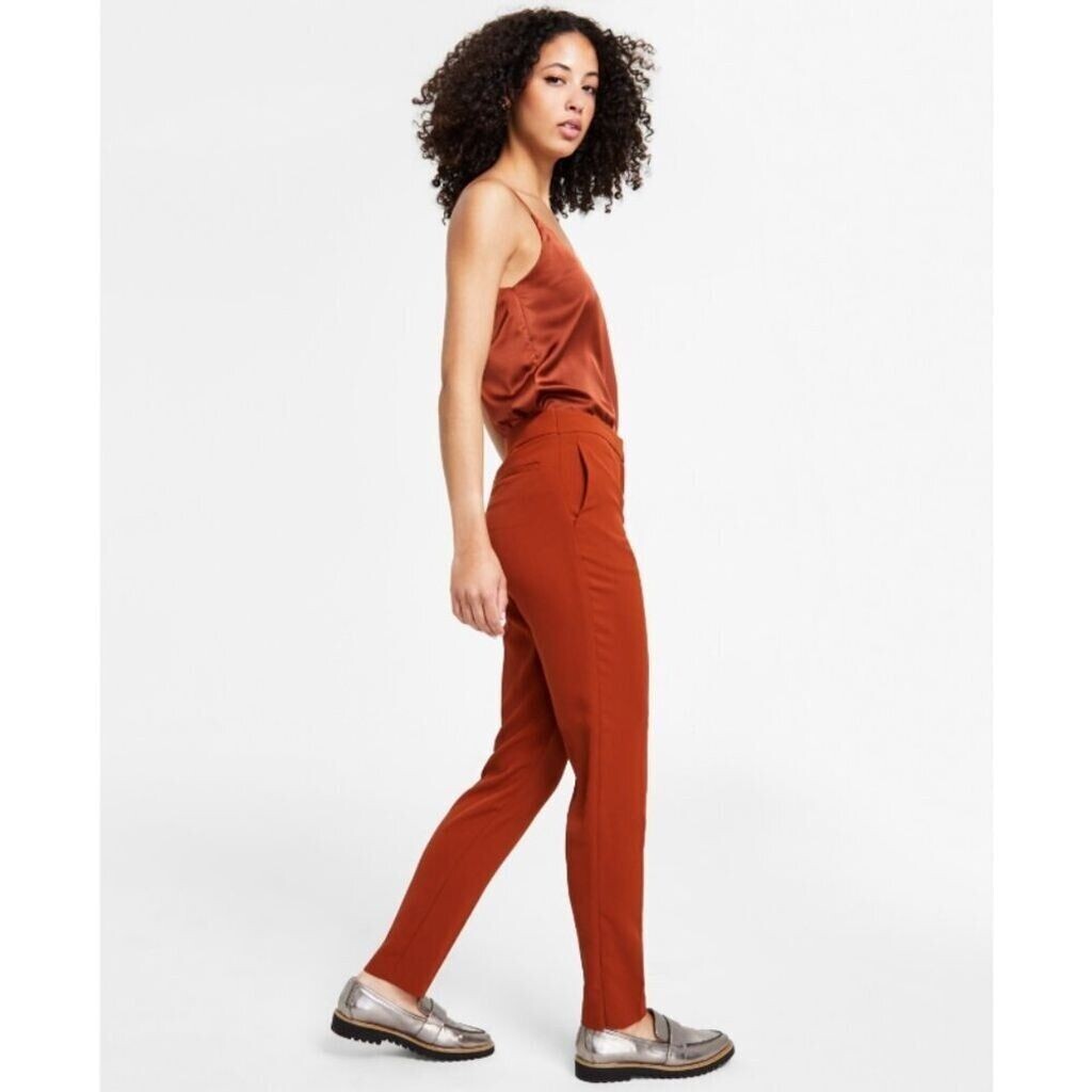 Bar III Women's Dark Clay Colored Mid-Rise Straight Leg Dress Pants NWT