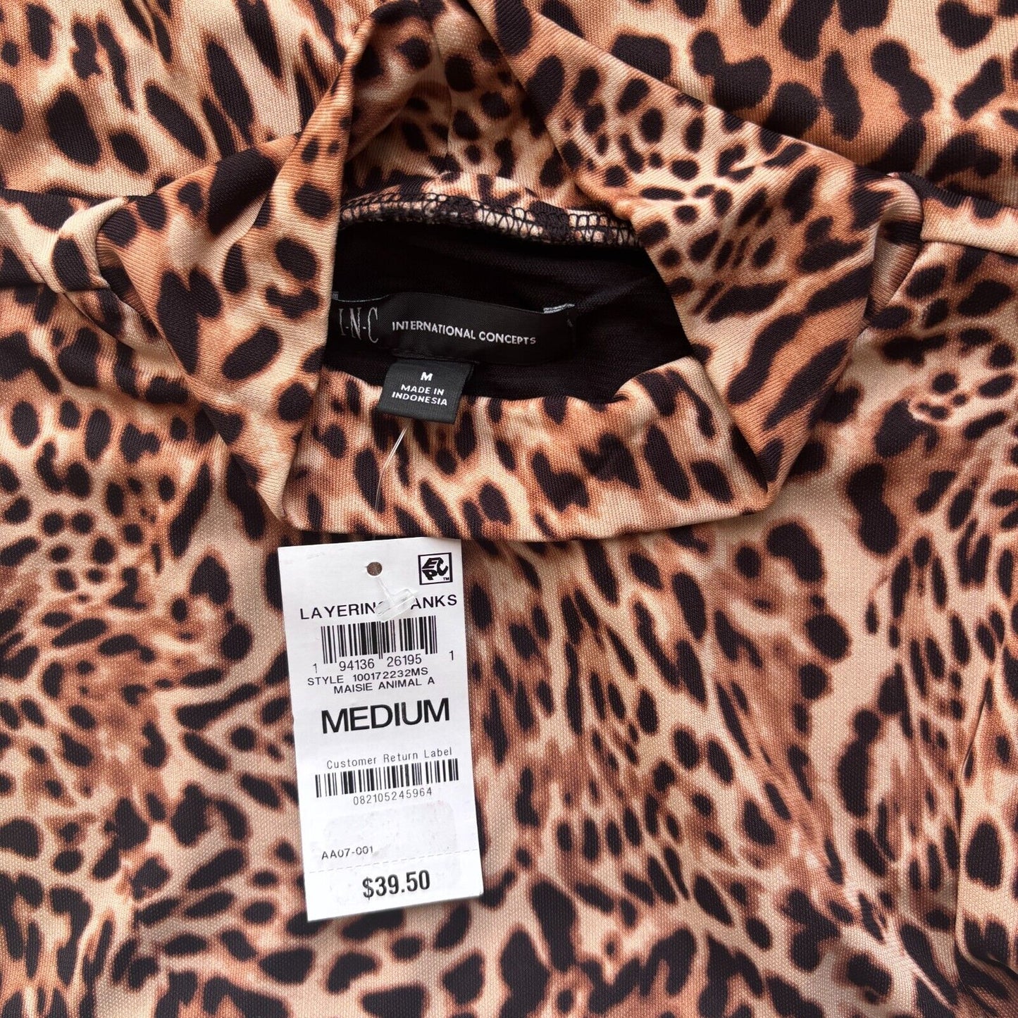 INC International Concepts Women's Leopard Mock-Neck Tank Top NWT