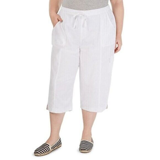 Karen Scott Size Petite XL Emilia Cotton White High-Rise Long Shorts NWOT