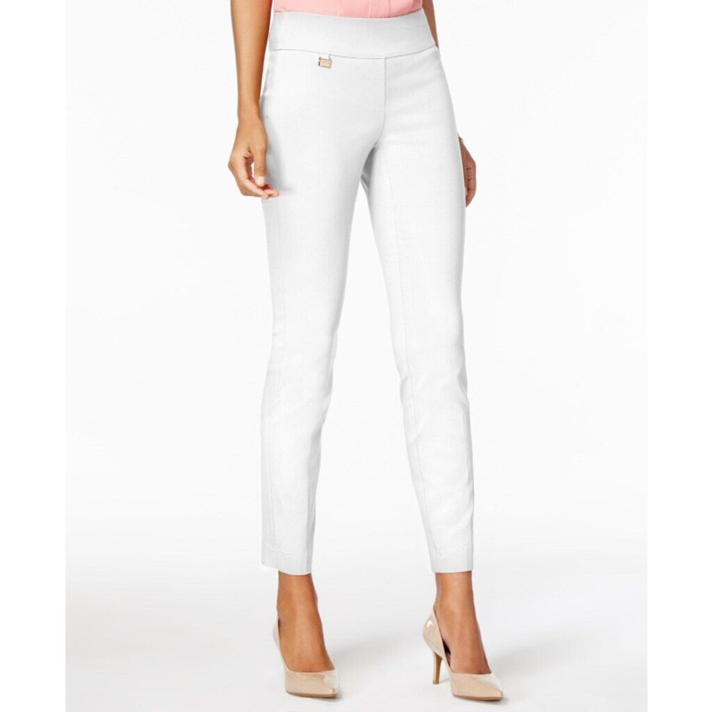 Alfani Women's 16 White Tummy-Control Pull On Skinny Dress Pants NWT