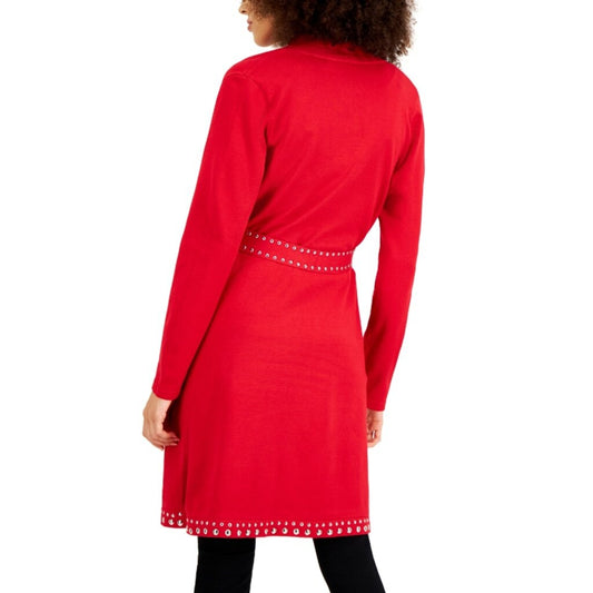 INC International Concepts XS Silver Studded Red Long Belted Cardigan NWT