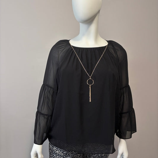JM Collection Women's Extra Large Petite Black Tier-Sleeve Necklace Top NWT