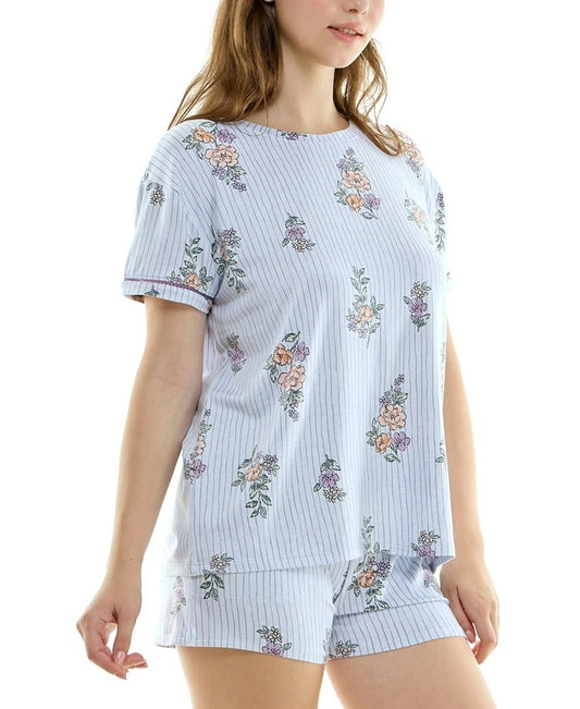 Roudelain Women's 2-Pc Soft Blue Striped Pajamas Set w/ Shorts NWT