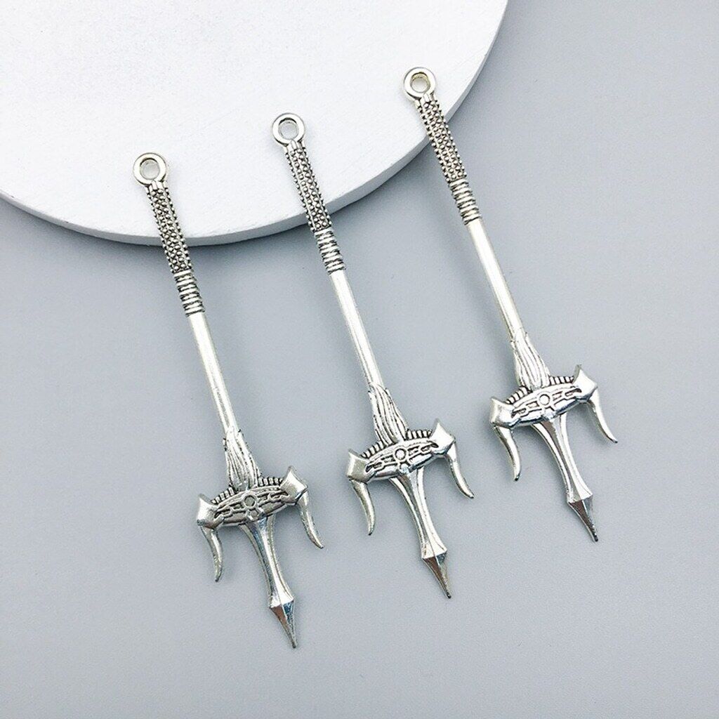 Mythical Twin Trident Blades Alloy Pendant Charm for Jewelry & Cosplay NWT