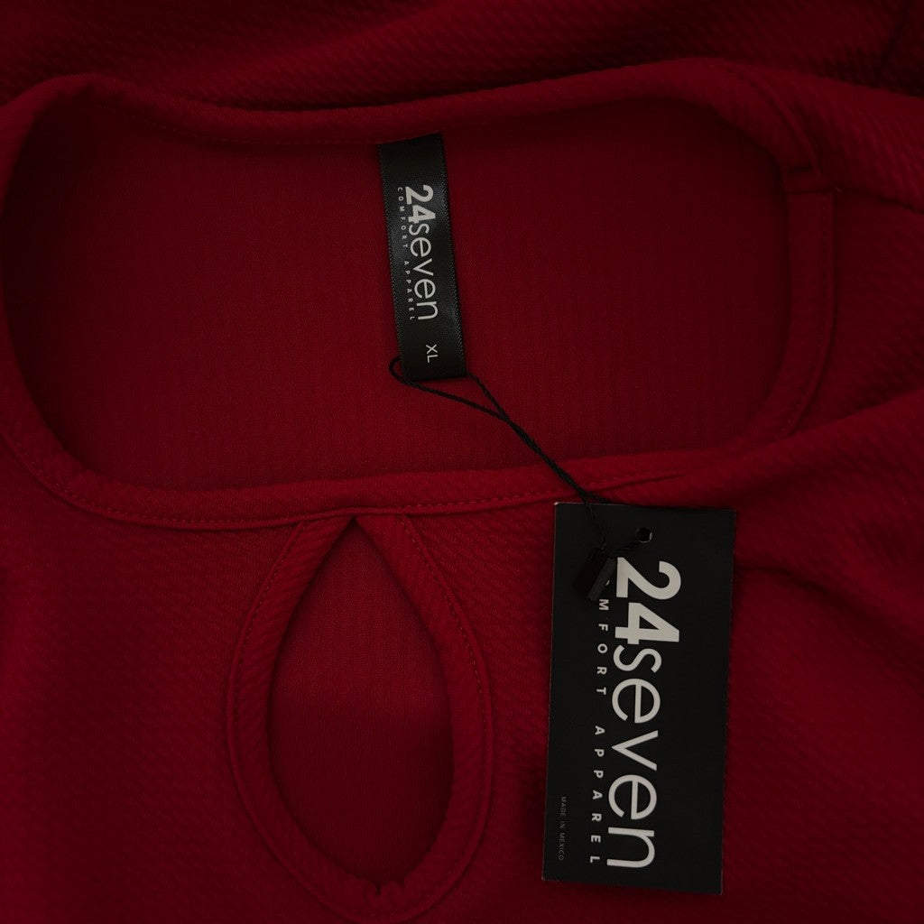 24Seven Comfort Size XL Red Keyhole Neck 3/4 Sleeve Bodycon Mini Dress NWT