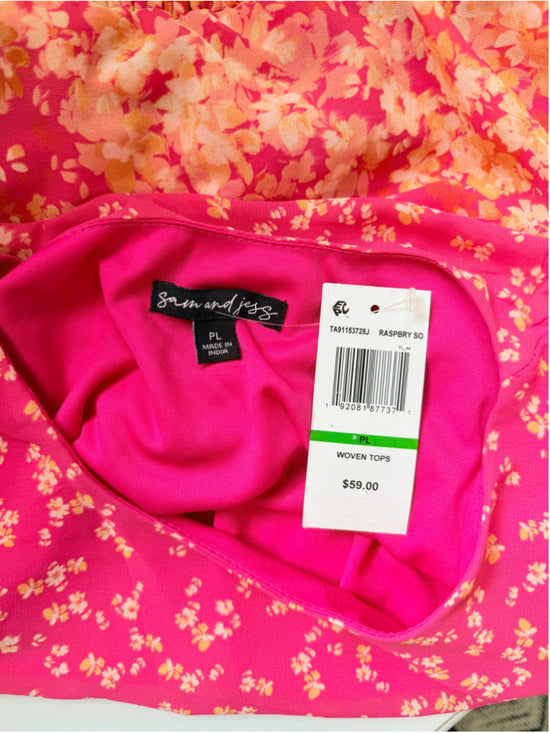 Sam & Jess Women's Petite Large Pink Floral-Print Sleeves Smocked Top NWT