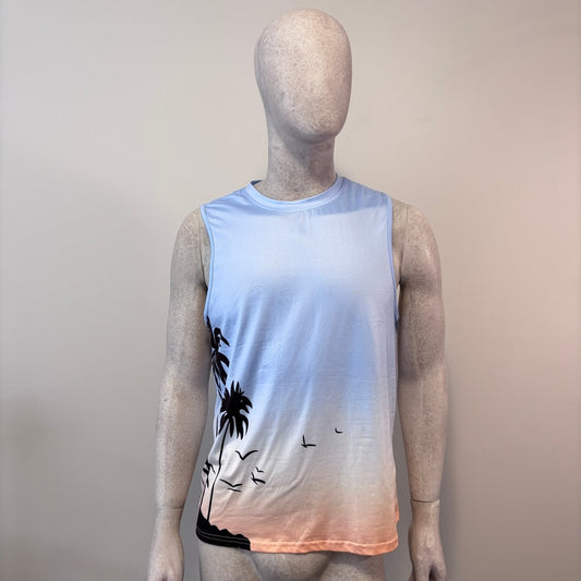 Shein Men's Size Small Blue & Orange Tropical / Vacation Style Tank Top NIB