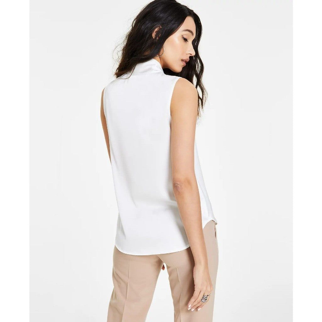 Bar III Women's Size XXS White Tie-Neck Sleeveless Satin Blouse NWT