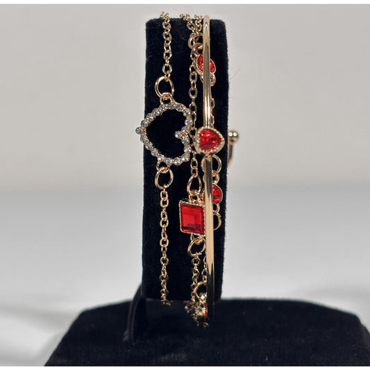 Gold & Red Crystal Stacking Bracelet Set (4 Pieces) NWT