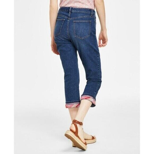 Style & Co. Women's Pink Detail Embroidered Curvy Capri Jeans NWT