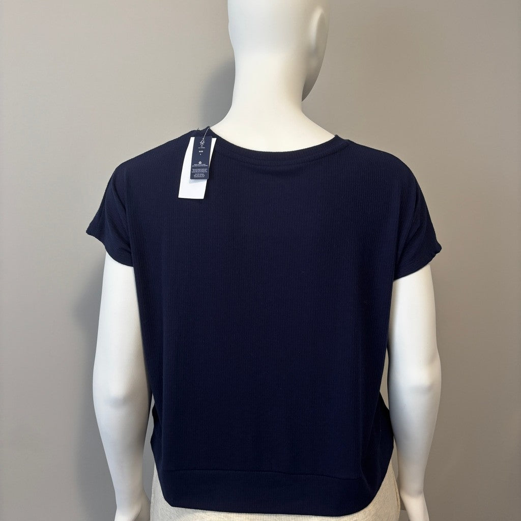 GAP GapBody Women's Large Navy Blue Ribbed Short-Sleeve Pajama Top NWT