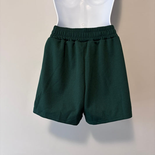 SHEIN Women's Size Extra Small Green Ribbed Elastic Waist Casual Shorts NIB