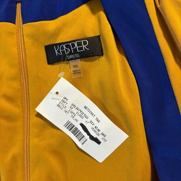 KASPER Plus Size Colorblocked Gold and Blue Faux-Wrap Cap-Sleeve Dress NWT