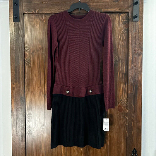 BCX Dress Juniors' Medium Burgundy & Black Sweater Dress NWT