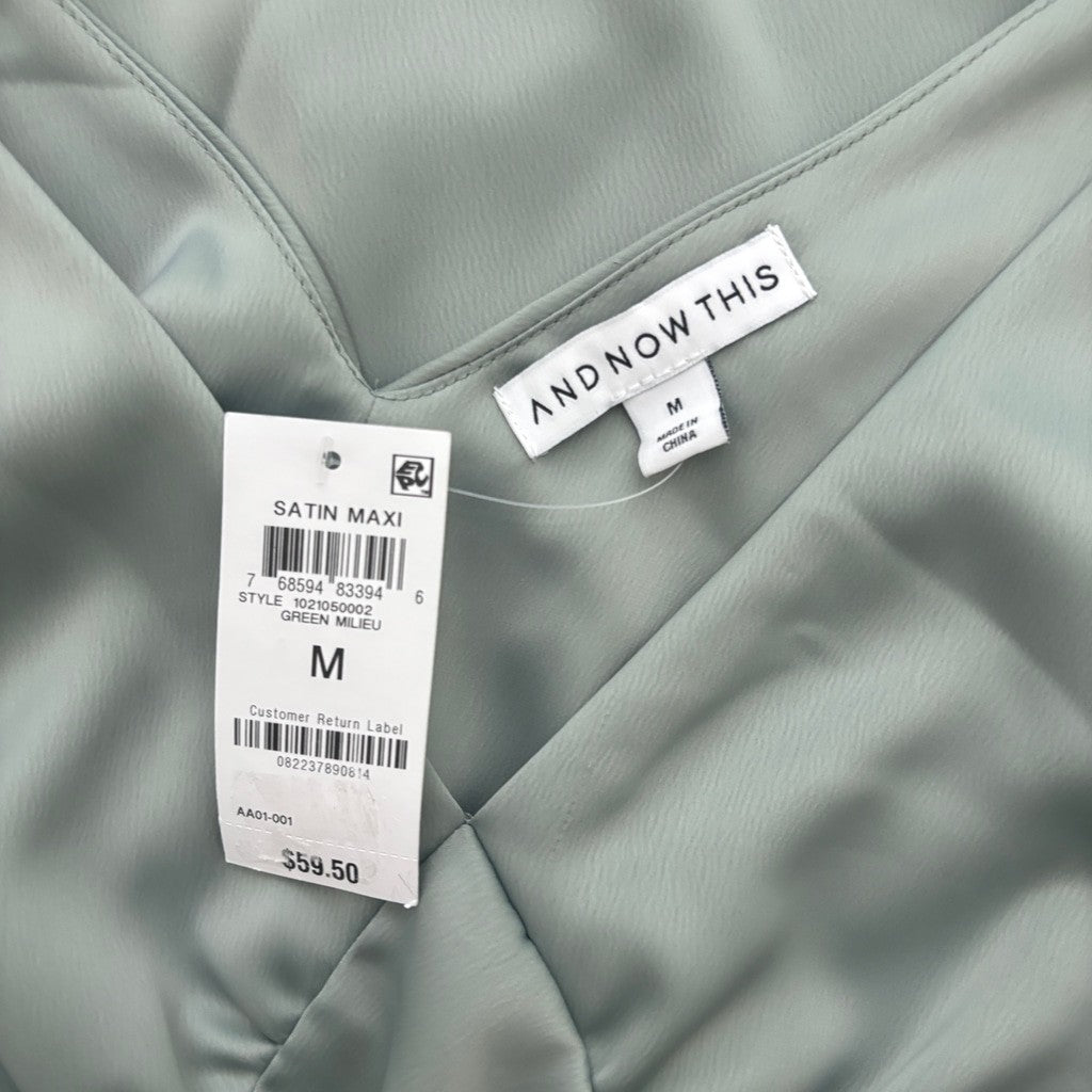 And Now This Women's Size Medium Green Satin Sleeveless Maxi Formal Dress NWT