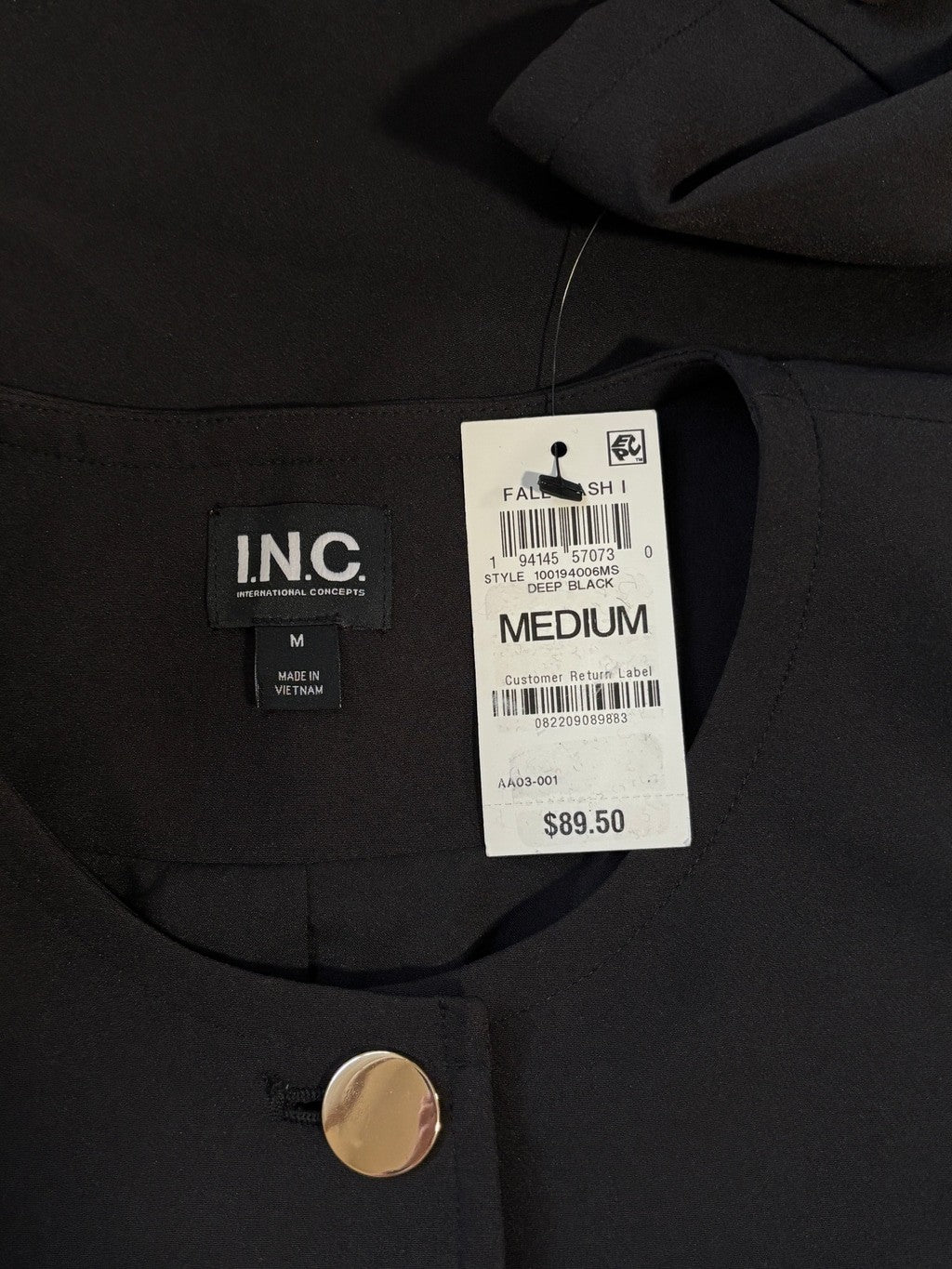 INC International Concepts Medium Black Gold Button Cropped Jacket NWT