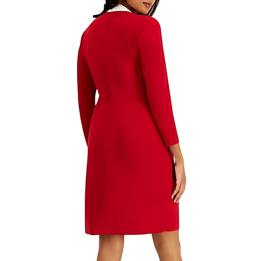 Kasper Sheath Dress Long Sleeve Color Block Faux Wrap Mid-Length Red & White NWT