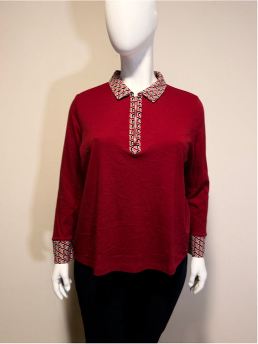 Tommy Hilfiger Plus Size 2X Red 100% Cotton Geo-Print-Trim Top NWT