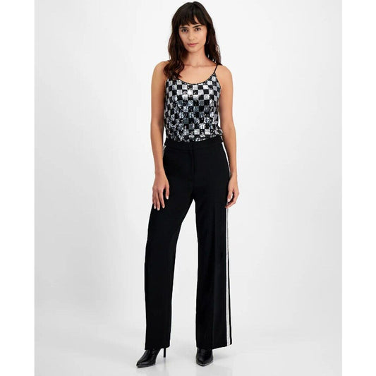 Bar III Women's Size 0 Black High Rise Rhinestone-Trim Crepe Pants NWT