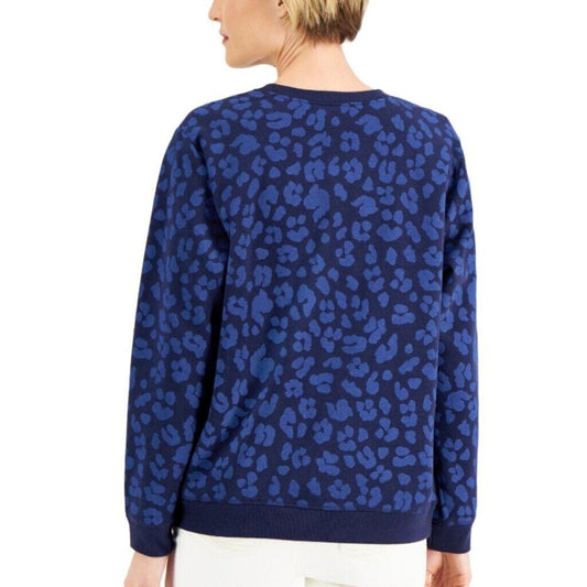 Karen Scott XL Petite Navy Blue Animal Print Fleece Pullover Sweater NWT
