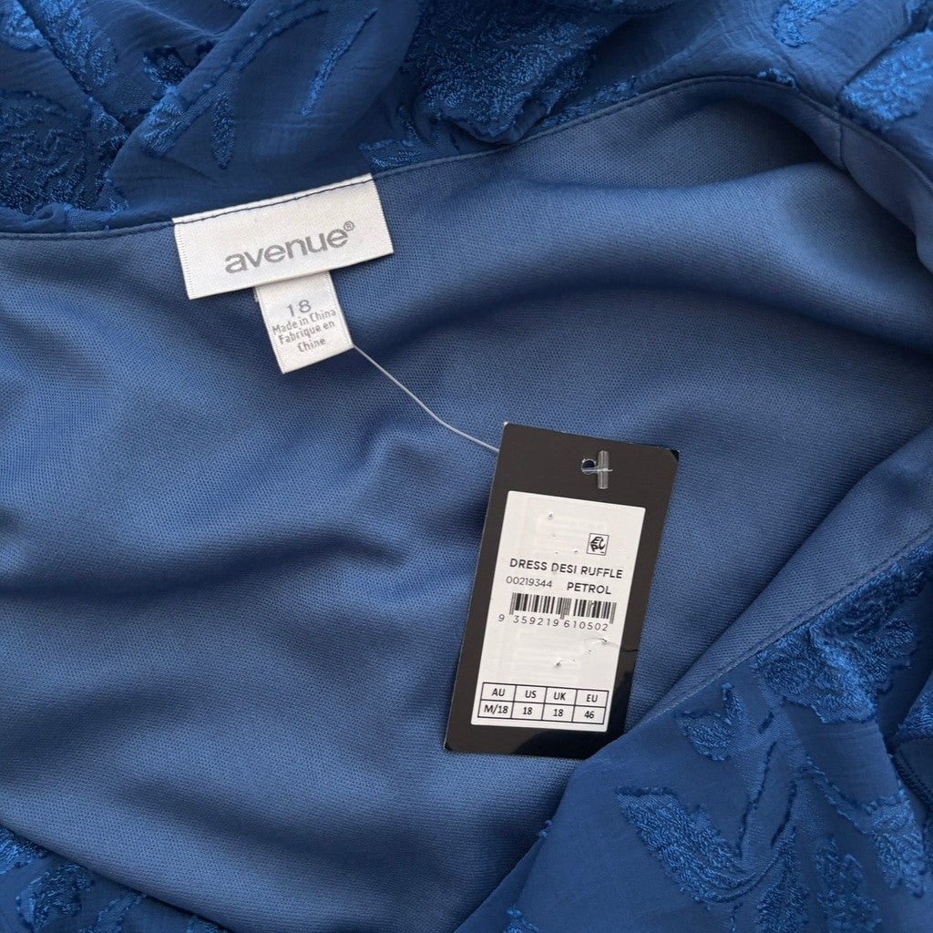 AVENUE Women's Plus Size 18 Royal Navy Blue Ruffle Maxi Dress NWT