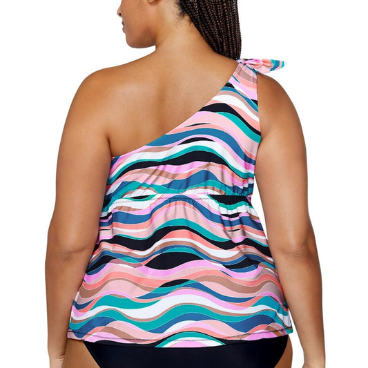 Raisins Women's Plus Size Colorful One-Shoulder Tankini Top w/ Support NWT