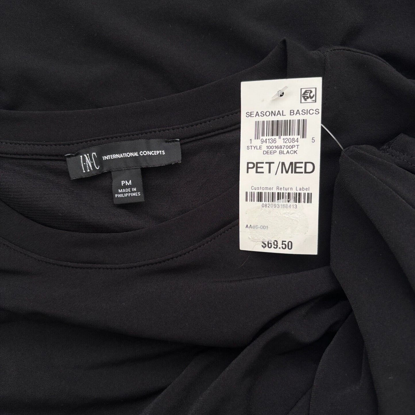 I.N.C. International Concepts Petite Black Knot-Front Dress NWT