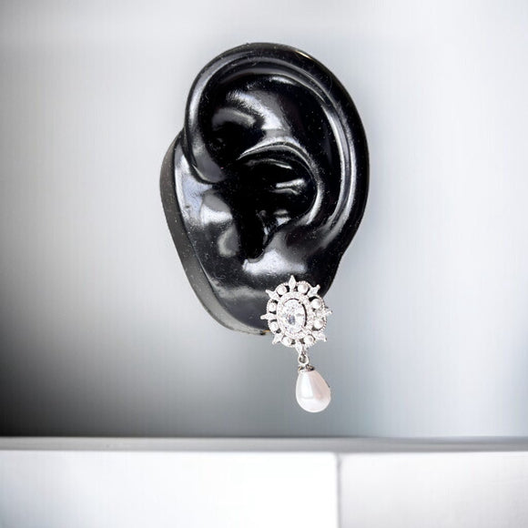 Women's Silver, Cubic Zirconia & Faux-Pearl Fashion Earrings NWT
