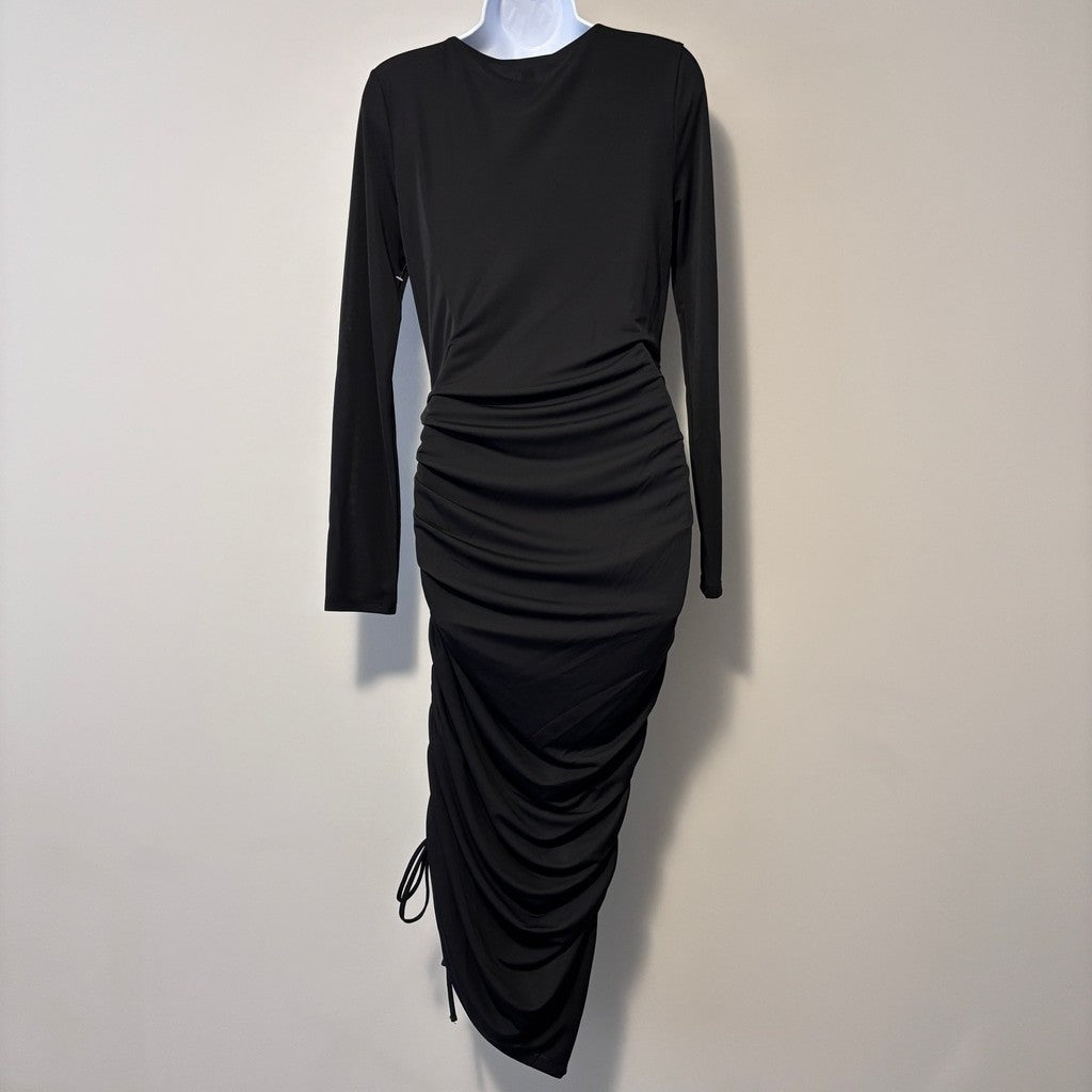 INC International Concepts Women's Medium Black Drawstring-Ruched Dress NWT