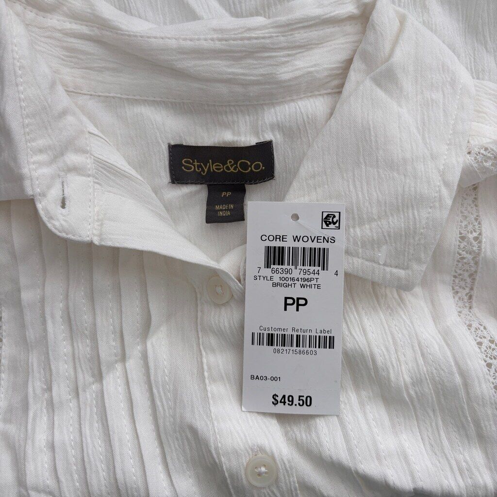 Style & Co Petite Ivory Pintuck Short-Sleeve Button-Front Shirt NWT