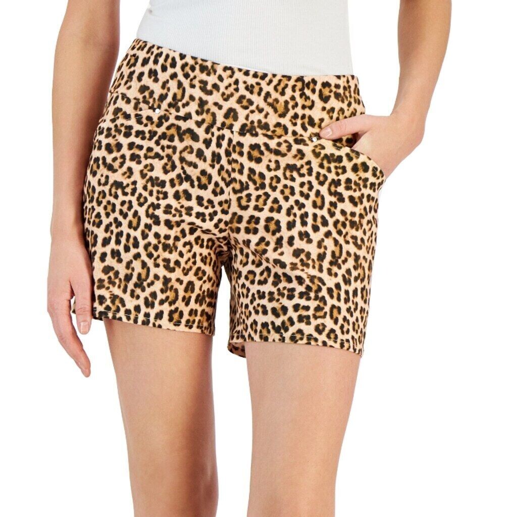 I.N.C. International Concepts Women's Leopard Mid-Rise Pull-On Shorts NWT