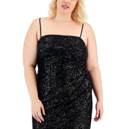 EMERALD SUNDAE Plus Size Black Sequin Ruched Mini Party Dress NWT