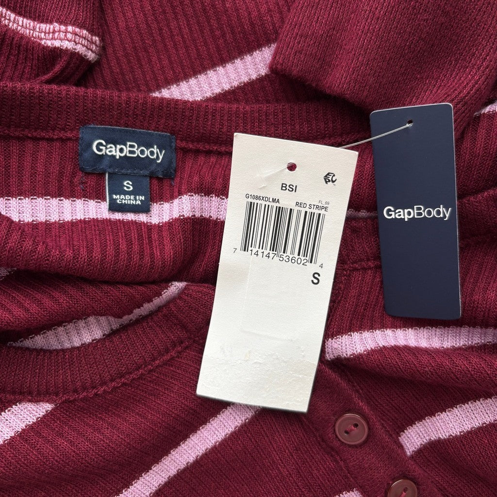 GAP Women's Small Maroon Striped Henley Dorm Long-Sleeve Sleepshirt / Dress NWT