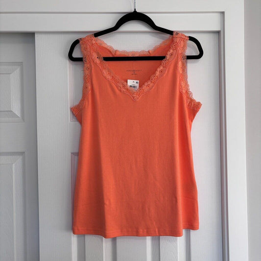 Karen Scott Women's Medium 100% Cotton Orange Scalloped-Lace Tank Top NWT