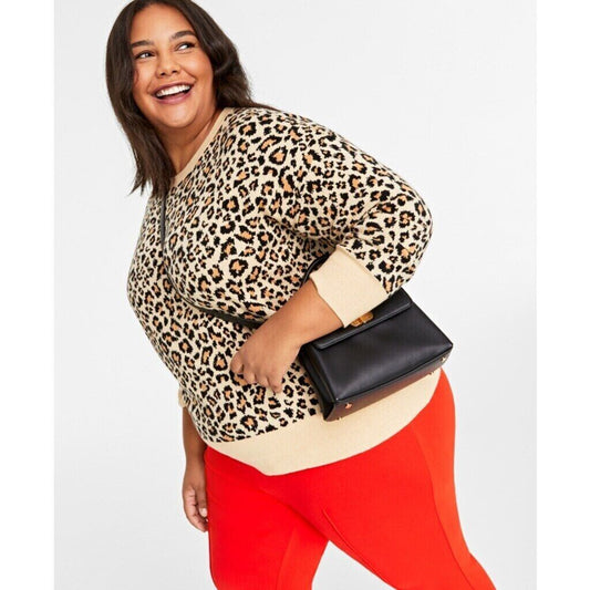 On 34th Women's Plus Size 0X Leopard Print Soft Crewneck Sweater NWT