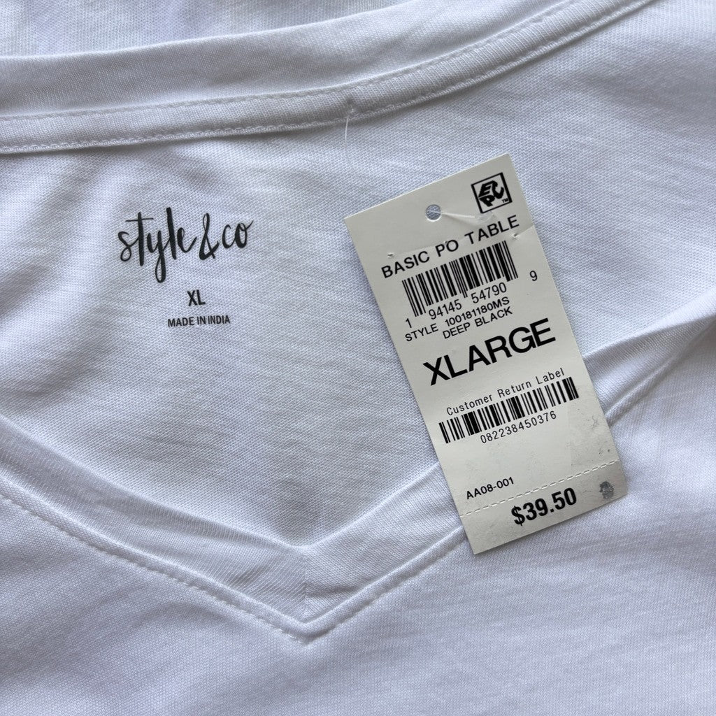 Style & Co. Women's Extra Large White Drapey V-Neck Short Sleeve T-Shirt NWT
