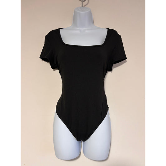 SHEIN Women's Size Large Black Square Neck Short Sleeve Bodysuit NWT